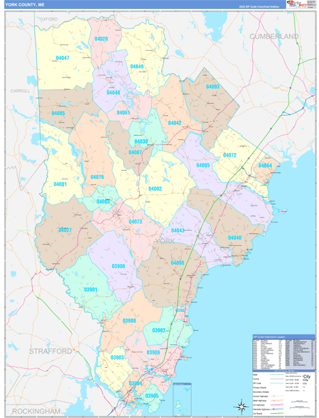 York County, ME Wall Map Color Cast Style