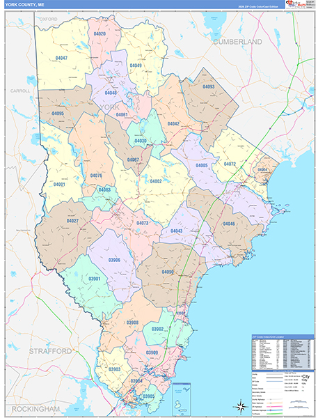 York County, ME Wall Map Color Cast Style