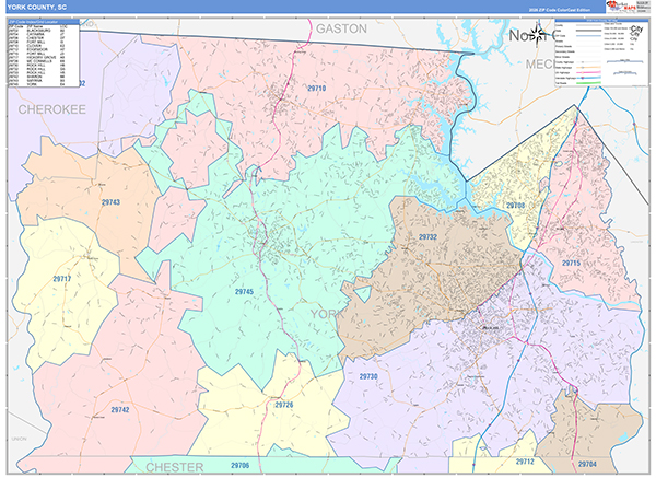 York County, SC Zip Code Map