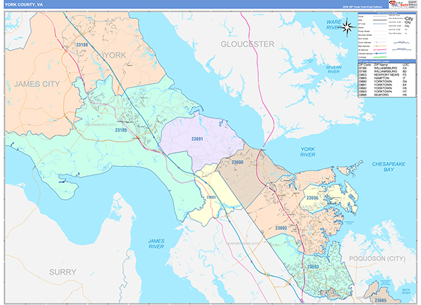 York County, VA Zip Code Map