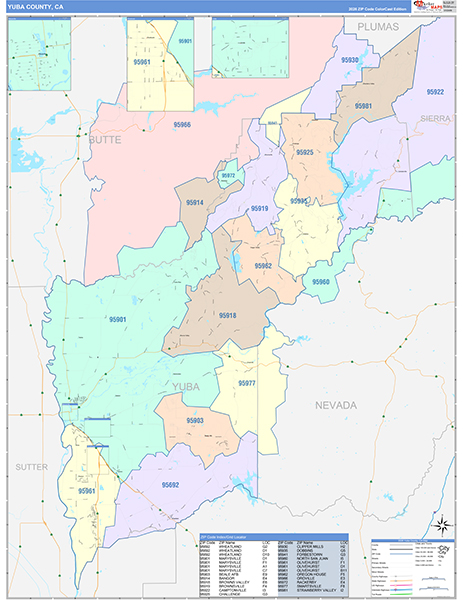 Yuba County, CA Map Color Cast Style