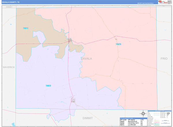 Zavala County, TX Wall Map