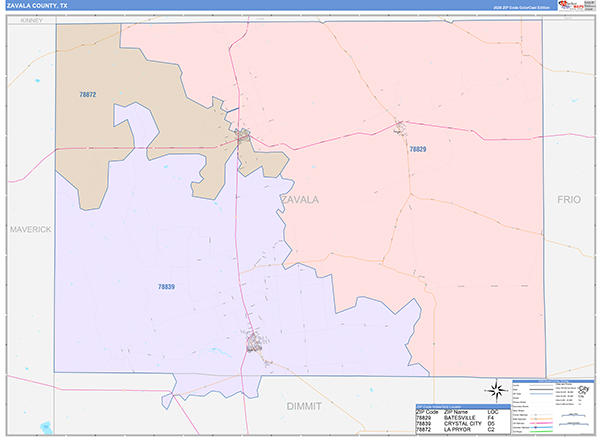Zavala County, TX Zip Code Map