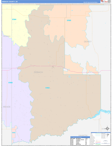 Ziebach County, SD Zip Code Map