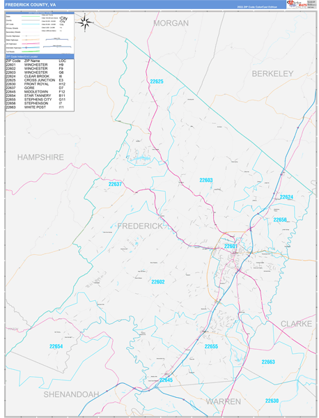 Frederick Zip Code Map Frederick County, Va Carrier Route Maps - Color Cast