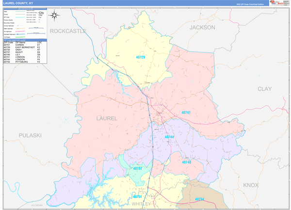 Laurel County Ky Map Laurel County, Ky Zip Code Wall Map - Color Cast