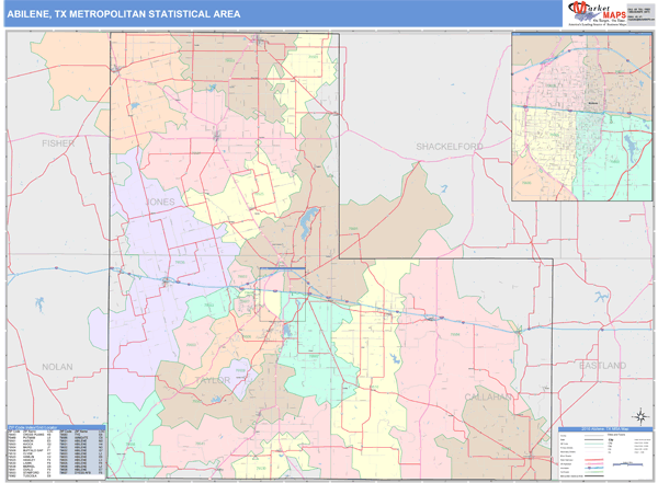 Abilene Tx Metro Area Wall Map Color Cast Style By Marketmaps Mapsales 0795