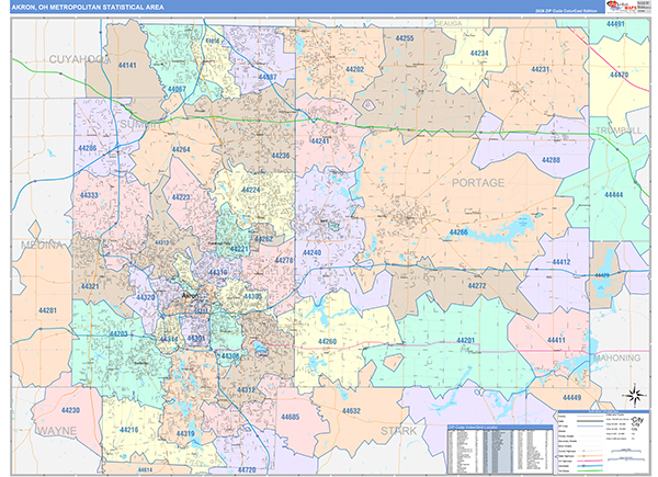 Akron Metro Area Wall Map