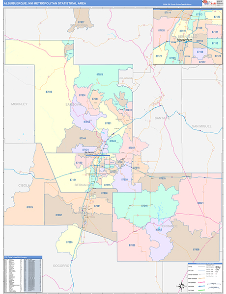 Albuquerque Metro Area Wall Map Color Cast Style