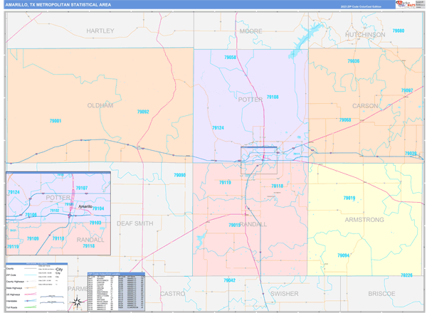 Amarillo Metro Area Digital Map Color Cast Style