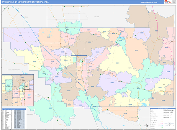 Bakersfield Metro Area Wall Map