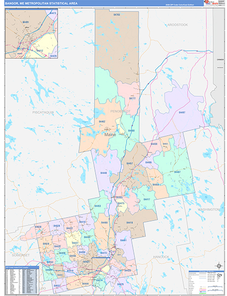 Bangor Metro Area Wall Map Color Cast Style