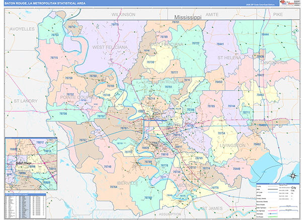 Baton Rouge, LA Metro Area Wall Map Color Cast Style by MarketMAPS ...