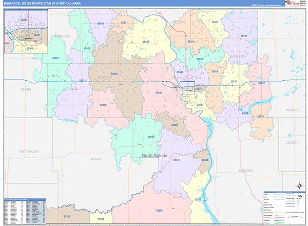 Bismarck Metro Area Wall Map Color Cast Style