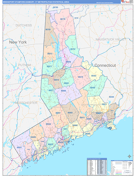 Bridgeport-Stamford-Danbury, CT Metro Area Zip Code Map