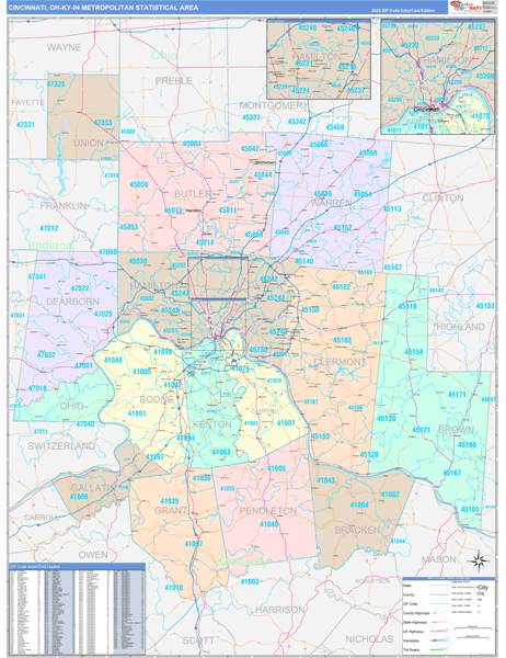 Cincinnati Metro Area Digital Map Color Cast Style