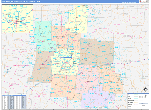 Columbus Metro Area Digital Map Color Cast Style