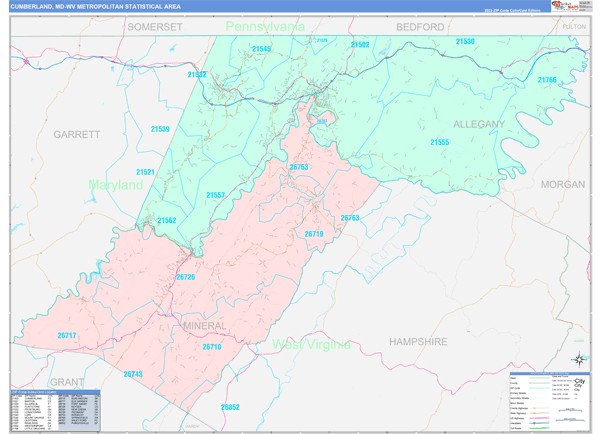 Cumberland Metro Area Wall Map Color Cast Style