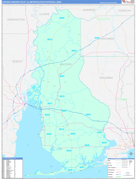 Daphne-Fairhope-Foley, AL Metro Area Wall Map Color Cast Style by ...