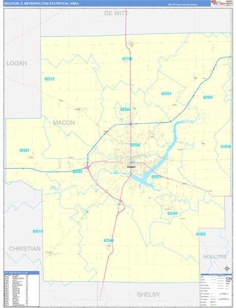 Decatur Metro Area Wall Map Color Cast Style