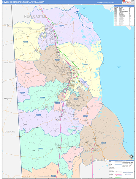 Dover Metro Area Wall Map Color Cast Style