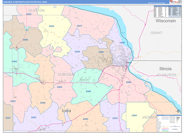 Dubuque Metro Area Wall Map Color Cast Style