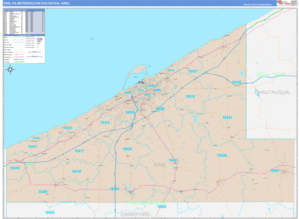 Erie Metro Area Wall Map Color Cast Style