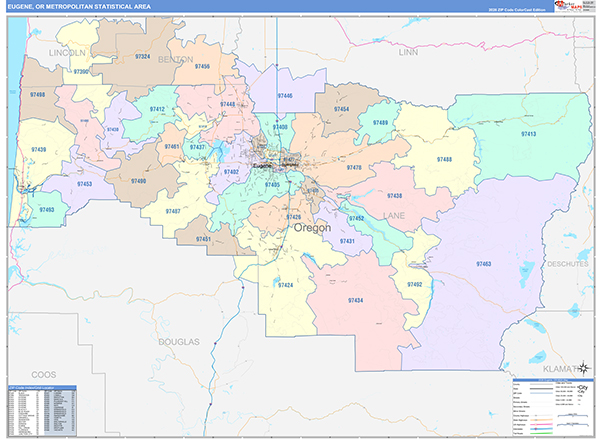 Eugene Metro Area Wall Map Color Cast Style