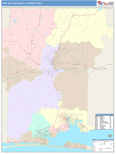 Fort Walton Beach, FL Metro Area Wall Map Color Cast Style by ...