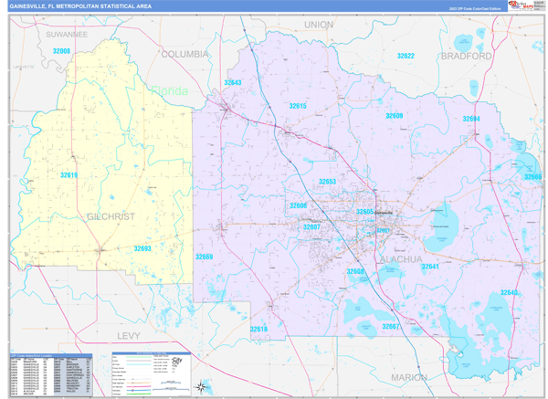 Gainesville Metro Area Wall Map Color Cast Style