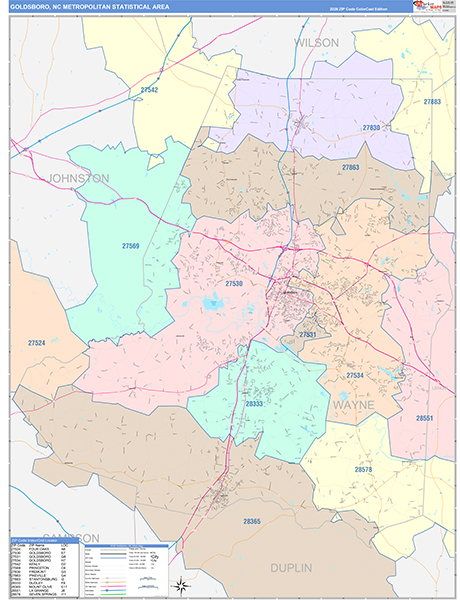Goldsboro Metro Area Wall Map Color Cast Style