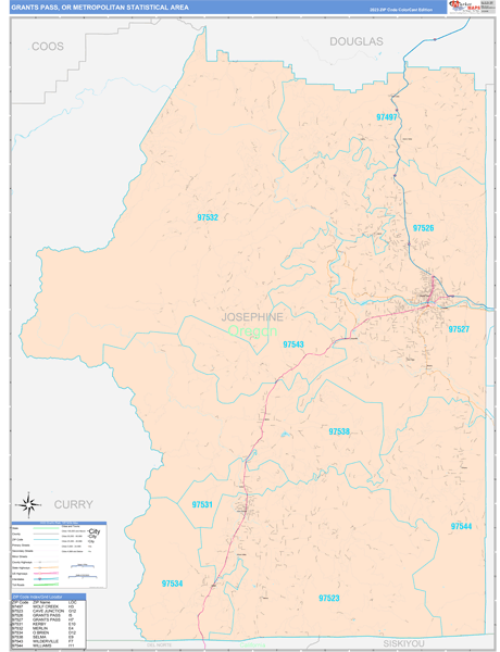 Grants Pass, OR Metro Area Wall Map Color Cast Style by MarketMAPS ...