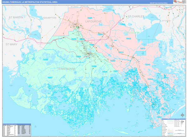 Houma-Thibodaux Metro Area, LA Zip Code Maps - Basic