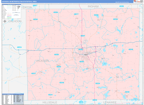 Jackson Metro Area Digital Map Color Cast Style
