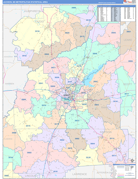 Jackson Metro Area Wall Map Color Cast Style