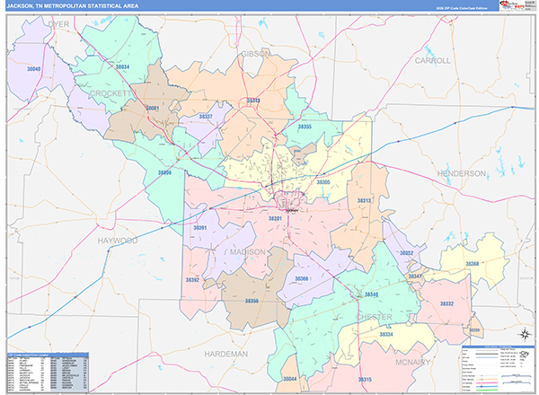Jackson Metro Area Wall Map Color Cast Style