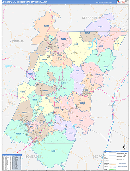 Johnstown Metro Area Wall Map Color Cast Style