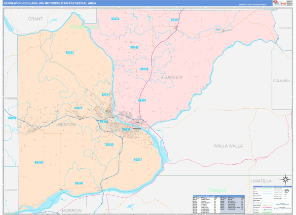 Kennewick-Richland, WA Metro Area Wall Map Color Cast Style by ...