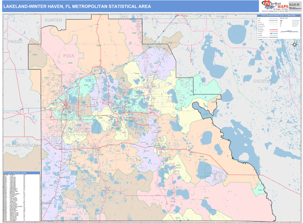 Lakeland-Winter Haven Metro Area, FL 5 Digit Zip Code Maps - Red Line