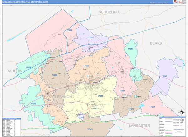 Lebanon Metro Area Wall Map Color Cast Style