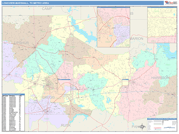 Longview-Marshall, TX Metro Area Wall Map Color Cast Style by ...