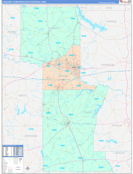 Longview Metro Area Wall Map Color Cast Style