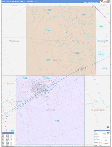 Midland, TX Metro Area Zip Code Map