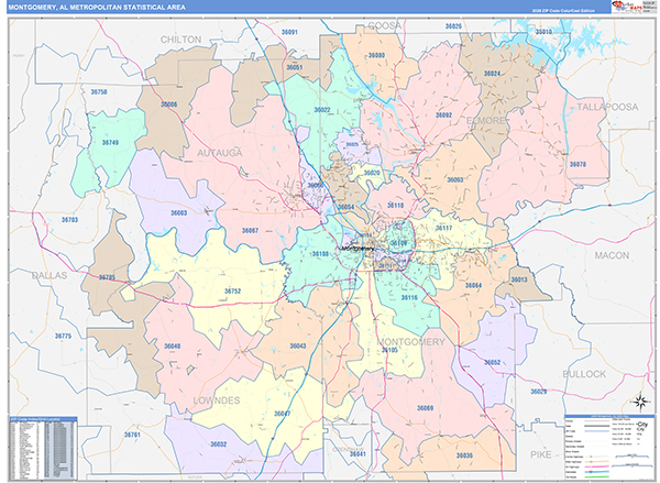 Montgomery Metro Area Wall Map Color Cast Style