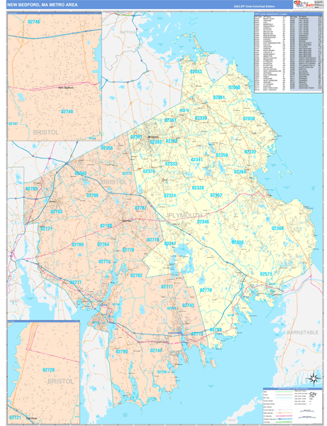 New Bedford, MA Metro Area Wall Map Color Cast Style by MarketMAPS ...