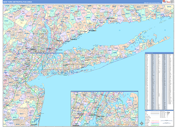 New York Metropolitan Area, NY Metro Area Wall Map Color Cast Style by ...