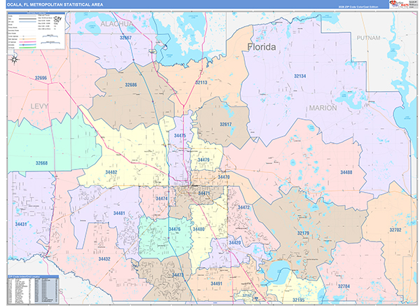 Ocala Metro Area Wall Map Color Cast Style