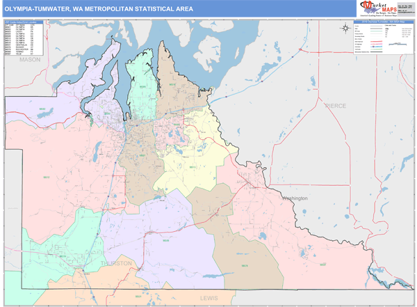 Olympia-Tumwater Metro Area, WA Zip Code Wall Map - Color Cast