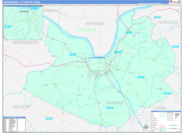 Owensboro Metro Area Wall Map Color Cast Style