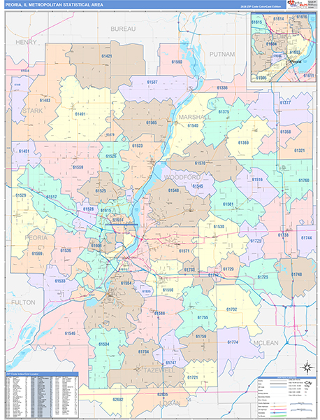 Peoria Metro Area Wall Map
